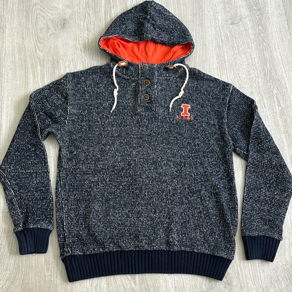 Chiliwear Illinois Men’s 1/4 Button Pullover Hoodie Knit Sweater size L